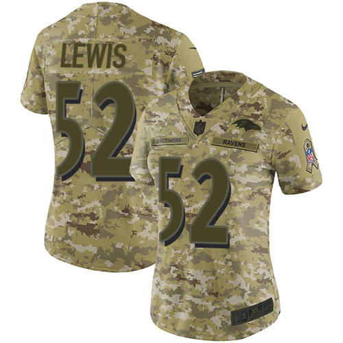 Ravens #52 Ray Lewis Camo Women's Stitched Limited 2018 Salute To Service Jersey