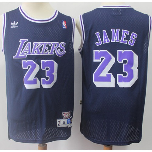 Los Angeles Lakers #23 LeBron James Navy/Purple Throwback Stitched Jersey Mens