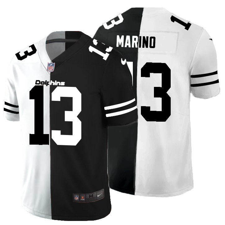 Miami Dolphins #13 Dan Marino Men's Black V White Peace Split Vapor Untouchable Limited Jersey