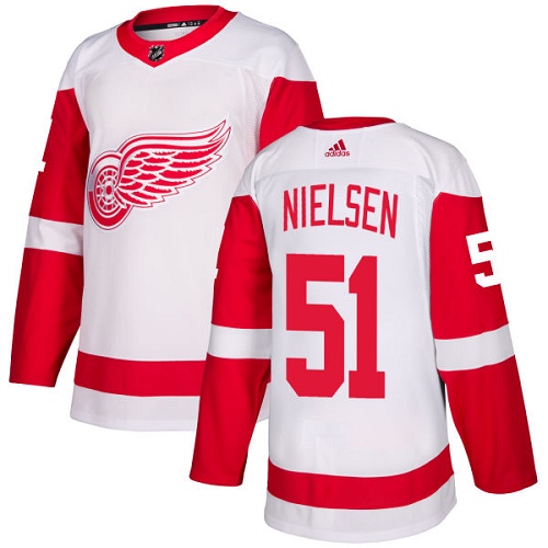 Adidas Detroit Red Wings #51 Frans Nielsen White Road Authentic Stitched Jersey Men's