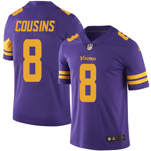 Vikings #8 Kirk Cousins Purple Youth Stitched Limited Rush Jersey