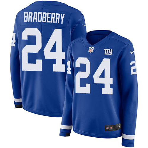 New York Giants #24 James Bradberry Royal Blue Team Color Women's Stitched Limited Therma Long Sleeve Jersey Womens