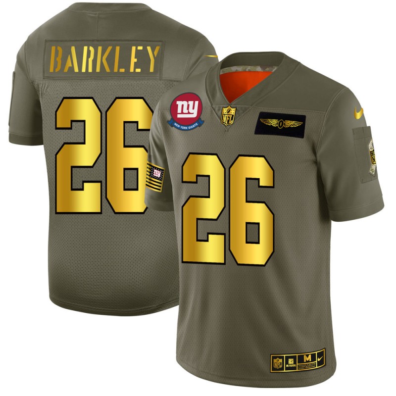 New York Giants #26 Saquon Barkley Men's Olive Gold 2019 Salute To Service Limited Jersey