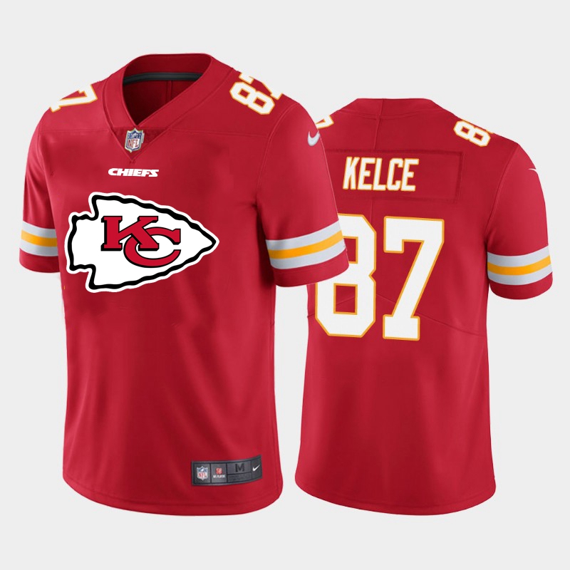 Kansas City Chiefs #87 Travis Kelce Red Men's Big Team Logo Player Vapor Limited Jersey