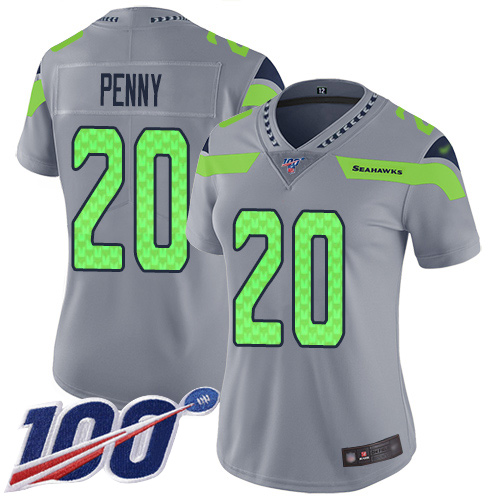 Seattle Seahawks #20 Rashaad Penny Silver Women's Stitched Limited Inverted Legend 100th Season Jersey Womens