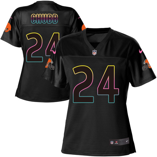 Browns #24 Nick Chubb Black Women's Fashion Game Jersey