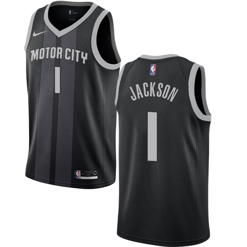 Detroit Pistons #1 Reggie Jackson Black Swingman City Edition 2018/19 Jersey Mens