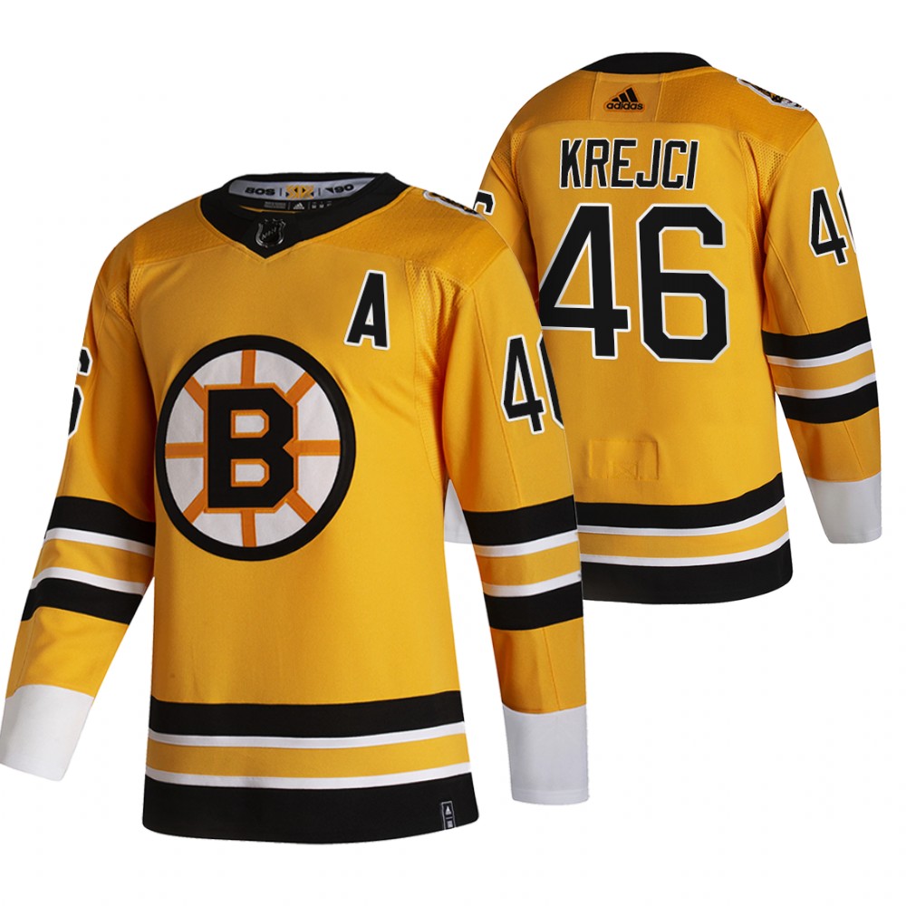 Boston Bruins #46 David Krejci Yellow Men's Adidas 2020-21 Reverse Retro Alternate Jersey