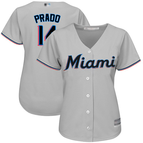 Miami Marlins #14 Martin Prado Grey Road Women's Stitched Jersey Womens