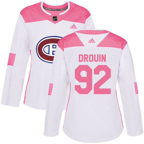 Adidas Montreal Canadiens #92 Jonathan Drouin White/Pink Authentic Fashion Women's Stitched Jersey Womens