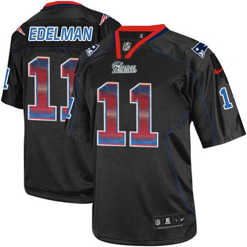 Patriots #11 Julian Edelman Lights Out Black Men's Stitched Elite Strobe Jersey