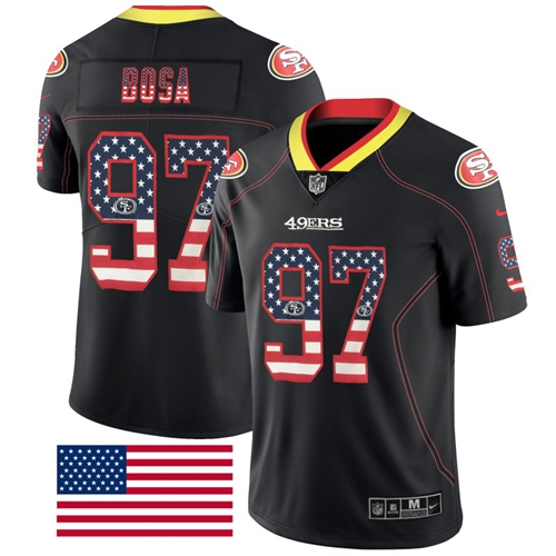 49ers #97 Nick Bosa Black Men's Stitched Limited Rush USA Flag Jersey