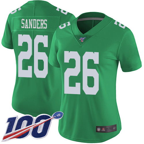Eagles #26 Miles Sanders Green Women's Stitched Limited Rush 100th Season Jersey