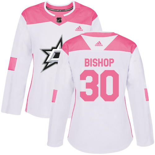 Adidas Dallas Stars #30 Ben Bishop White/Pink Authentic Fashion Women's Stitched Jersey Womens
