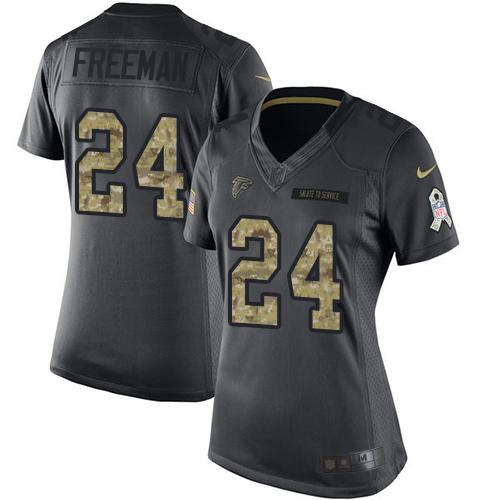 Atlanta Falcons #24 Devonta Freeman Black Women's Stitched Limited 2016 Salute to Service Jersey Womens