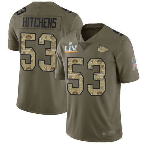 Kansas City Chiefs #53 Anthony Hitchens Olive/Camo Youth Super Bowl LV Bound Stitched Limited 2017 Salute To Service Jersey Youth