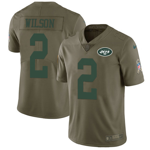 Jets #2 Zach Wilson Olive Youth Stitched Limited 2017 Salute To Service Jersey