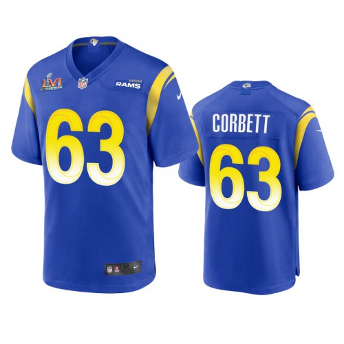 Los Angeles Los Angeles Rams #63 Austin Corbett Men's Super Bowl LVI Patch Game Jersey - Royal Men's