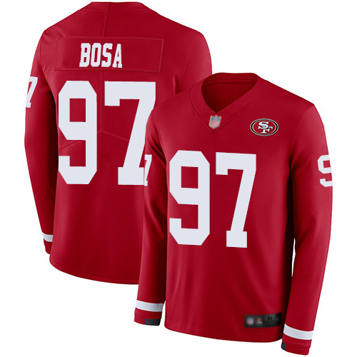 49ers #97 Nick Bosa Red Team Color Men's Stitched Limited Therma Long Sleeve Jersey