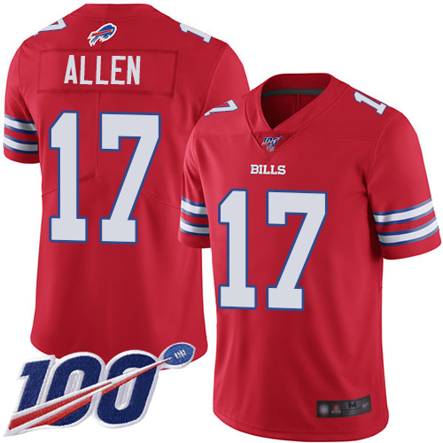 Bills #17 Josh Allen Red Youth Stitched Limited Rush 100th Season Jersey