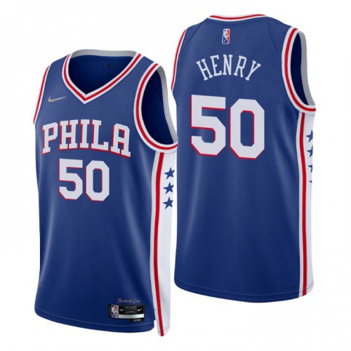 Philadelphia 76ers #50 Aaron Henry Royal Mens 2021-22 75th Anniversary Diamond Swingman Jersey - Icon Edition Mens