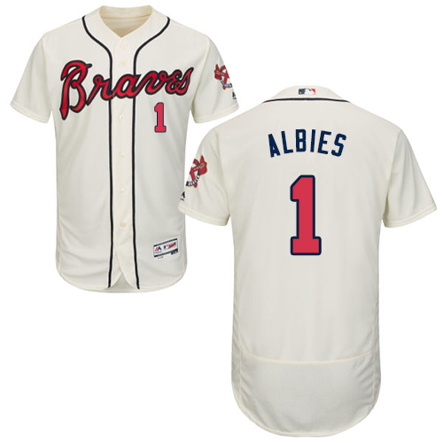 Atlanta Braves #1 Ozzie Albies Cream Flexbase Authentic Collection Stitched Jersey Men's