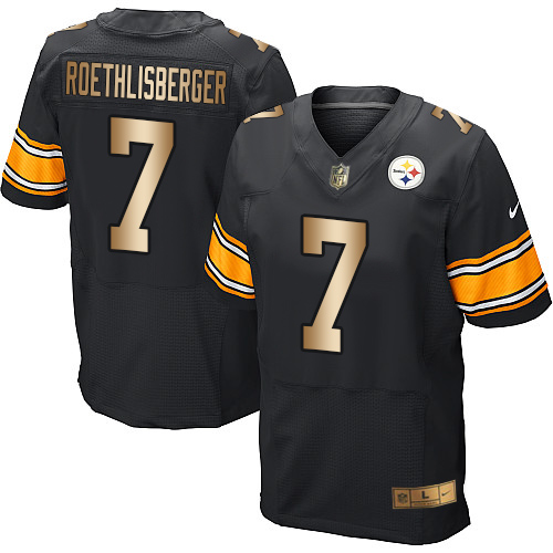 Pittsburgh Steelers #7 Ben Roethlisberger Black Team Color Men's Stitched Elite Gold Jersey Men's