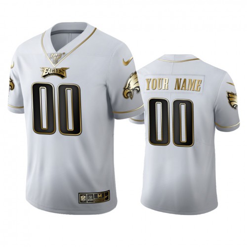 Philadelphia Eagles Custom Men's White Golden Edition Vapor Limited 100 Jersey
