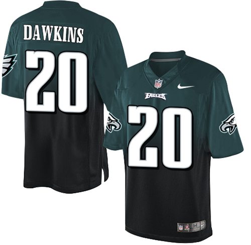 Eagles #20 Brian Dawkins Midnight Green/Black Men's Stitched Elite Fadeaway Fashion Jersey