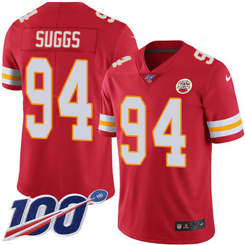 Kansas City Chiefs #94 Terrell Suggs Red Team Color Youth Stitched 100th Season Vapor Untouchable Limited Jersey Youth