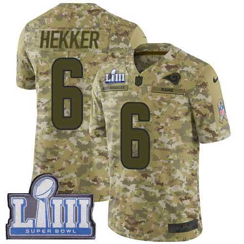 Los Angeles Rams #6 Johnny Hekker Camo Super Bowl LIII Bound Men's Stitched Limited 2018 Salute To Service Jersey Men's