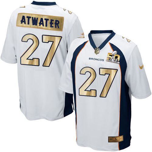 Denver Broncos #27 Steve Atwater White Men's Stitched Game Super Bowl 50 Collection Jersey Men's