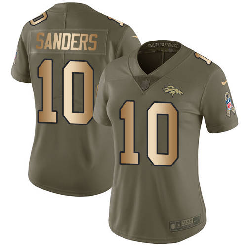 Denver Broncos #10 Emmanuel Sanders Olive/Gold Women's Stitched Limited 2017 Salute to Service Jersey Womens