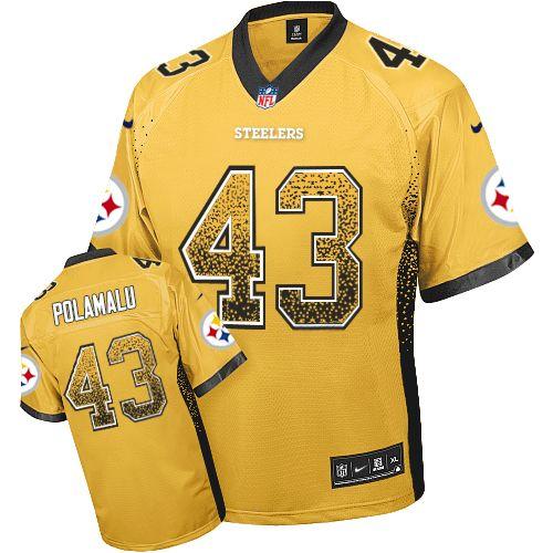 Steelers #43 Troy Polamalu Gold Men's Stitched Elite Drift Fashion Jersey