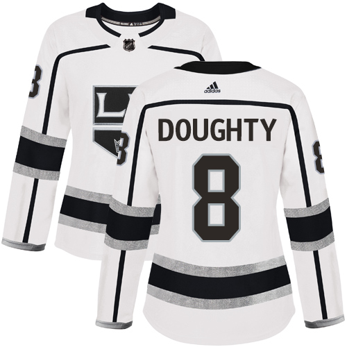 Adidas Los Angeles Kings #8 Drew Doughty White Road Authentic Women's Stitched Jersey Womens