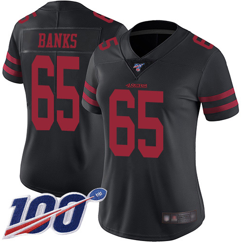 San Francisco 49ers #65 Aaron Banks Black Alternate Women's Stitched 100th Season Vapor Limited Jersey Womens