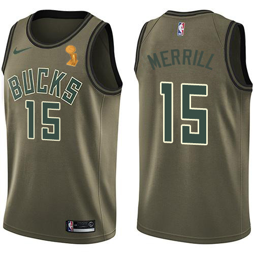 Milwaukee Bucks #15 Sam Merrill 2021 Finals Champions Swingman Salute to Service Jersey Green Mens