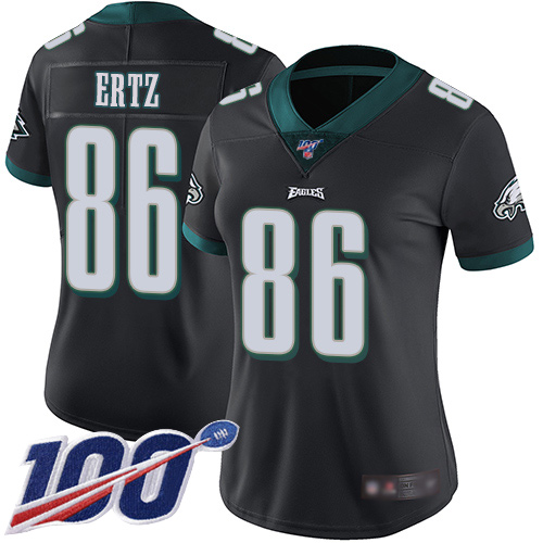 Philadelphia Eagles #86 Zach Ertz Black Alternate Women's Stitched 100th Season Vapor Limited Jersey Womens