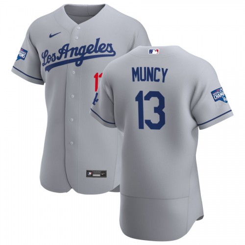 Los Angeles Los Angeles Dodgers #13 Max Muncy Men's Gray Road 2020 World Series Champions Authentic Team Jersey Men's