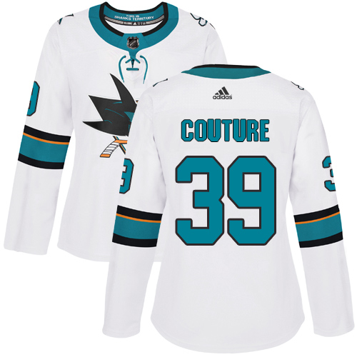 Adidas San Jose Sharks #39 Logan Couture White Road Authentic Women's Stitched Jersey Womens