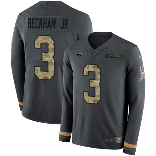 Los Angeles Los Angeles Rams #3 Odell Beckham Jr. Anthracite Salute to Service Men's Stitched Limited Therma Long Sleeve Jersey Men's