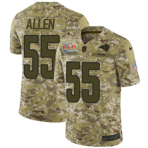 Los Angeles Rams #55 Brian Allen Camo Super Bowl LVI Patch Men's Stitched Limited 2018 Salute To Service Jersey Men's