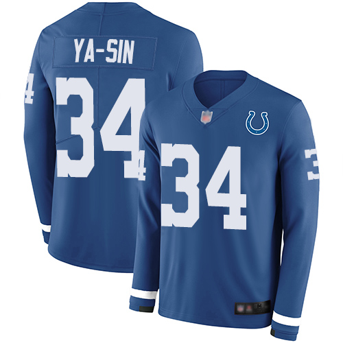 Indianapolis Colts #34 Rock Ya-Sin Royal Blue Team Color Men's Stitched Limited Therma Long Sleeve Jersey Men's
