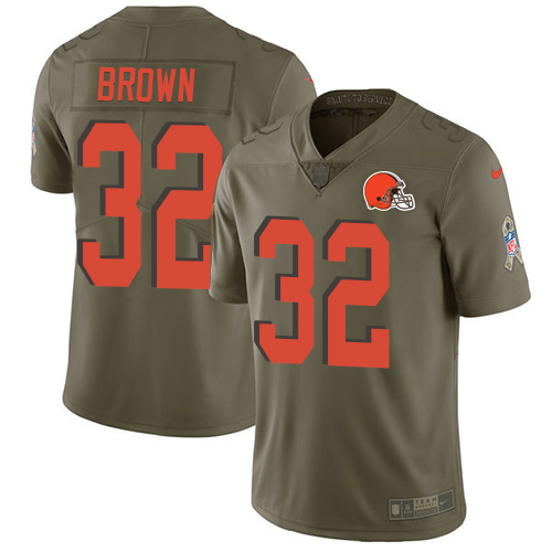 Browns #32 Jim Brown Olive Men's Stitched Limited 2017 Salute To Service Jersey