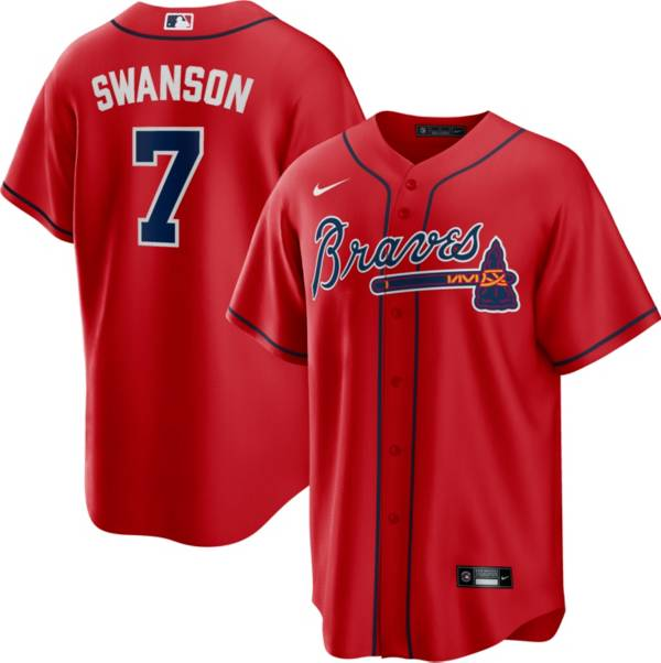 Men's Youth Women's Atlanta Braves #7 Dansby Swanson Cool Base Alternate Jersey - Red
