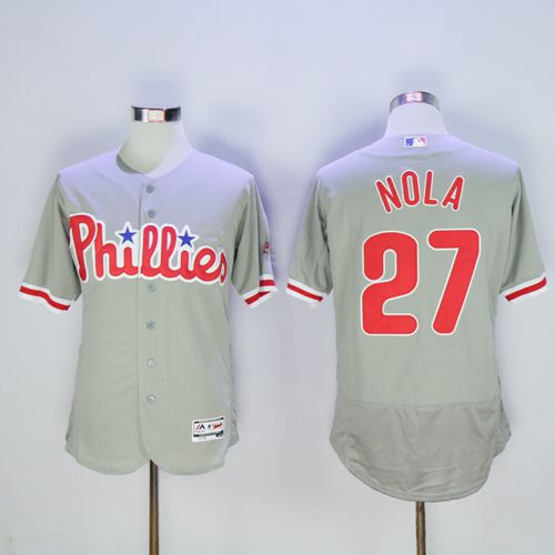 Philadelphia Phillies #27 Aaron Nola Grey Flexbase Authentic Collection Stitched Jersey Men's