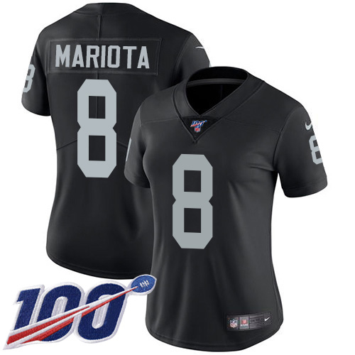 Las Vegas Raiders #8 Marcus Mariota Black Team Color Women's Stitched 100th Season Vapor Untouchable Limited Jersey Womens