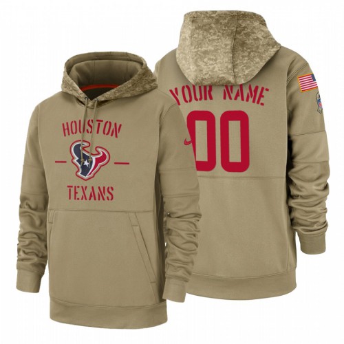 Houston Texans Custom Tan 2019 Salute To Service Name & Number Sideline Therma Pullover Hoodie