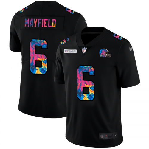 Cleveland Cleveland Browns #6 Baker Mayfield Men's Multi-Color Black 2020 Crucial Catch Vapor Untouchable Limited Jersey Men's