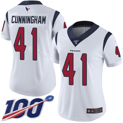 Houston Texans #41 Zach Cunningham White Women's Stitched 100th Season Vapor Limited Jersey Womens